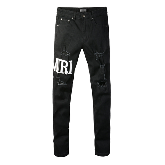 Ripped White Logo Jeans
