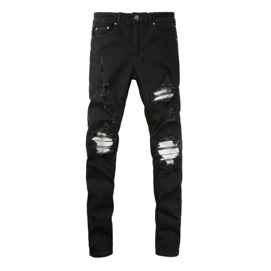 White Patch Ripped Black Jeans