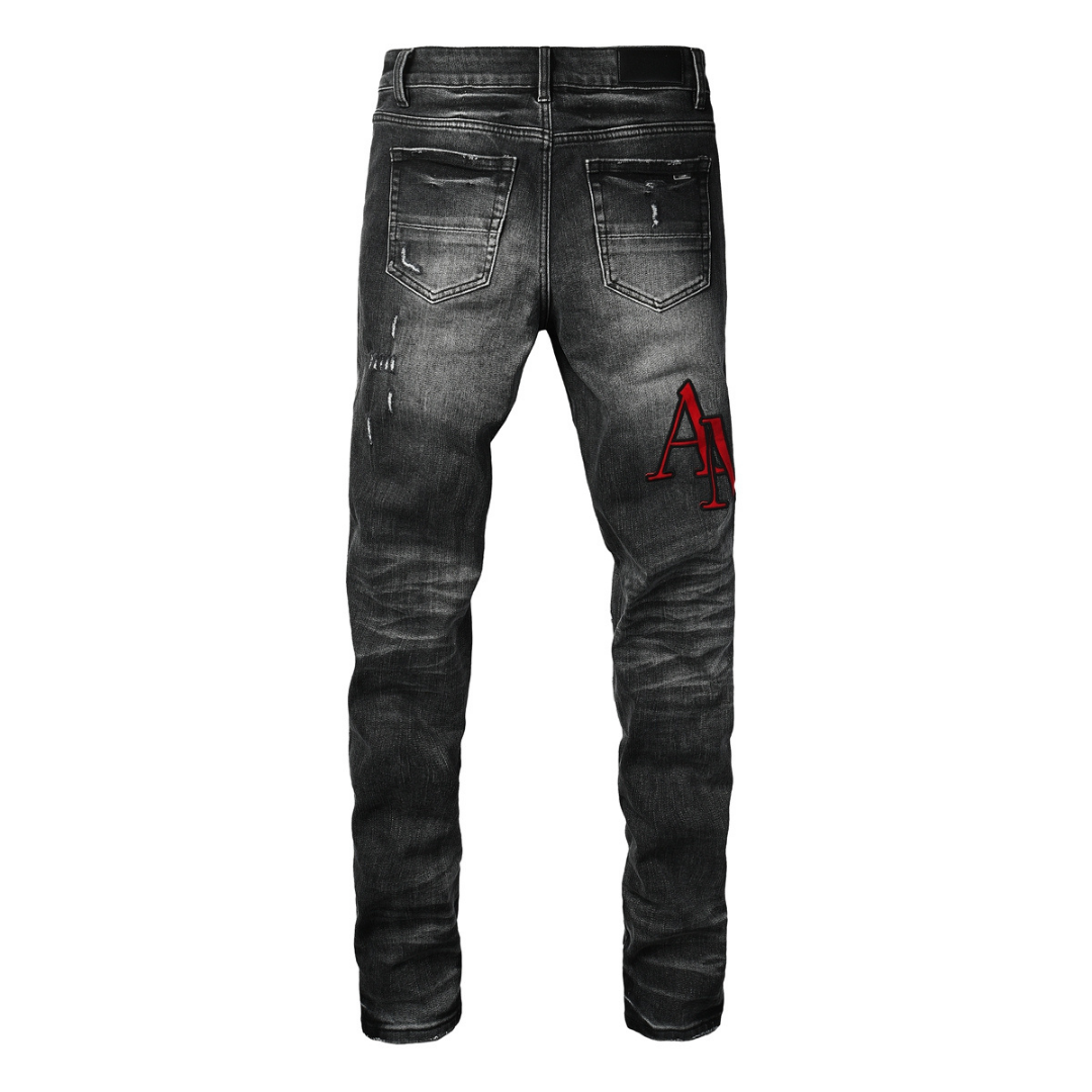 Staggered Red Logo Jeans