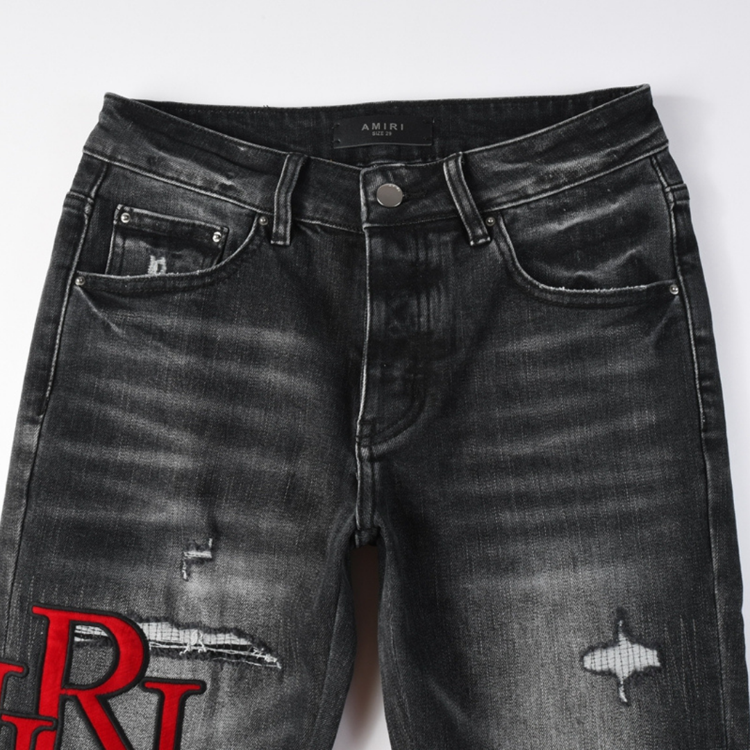 Staggered Red Logo Jeans