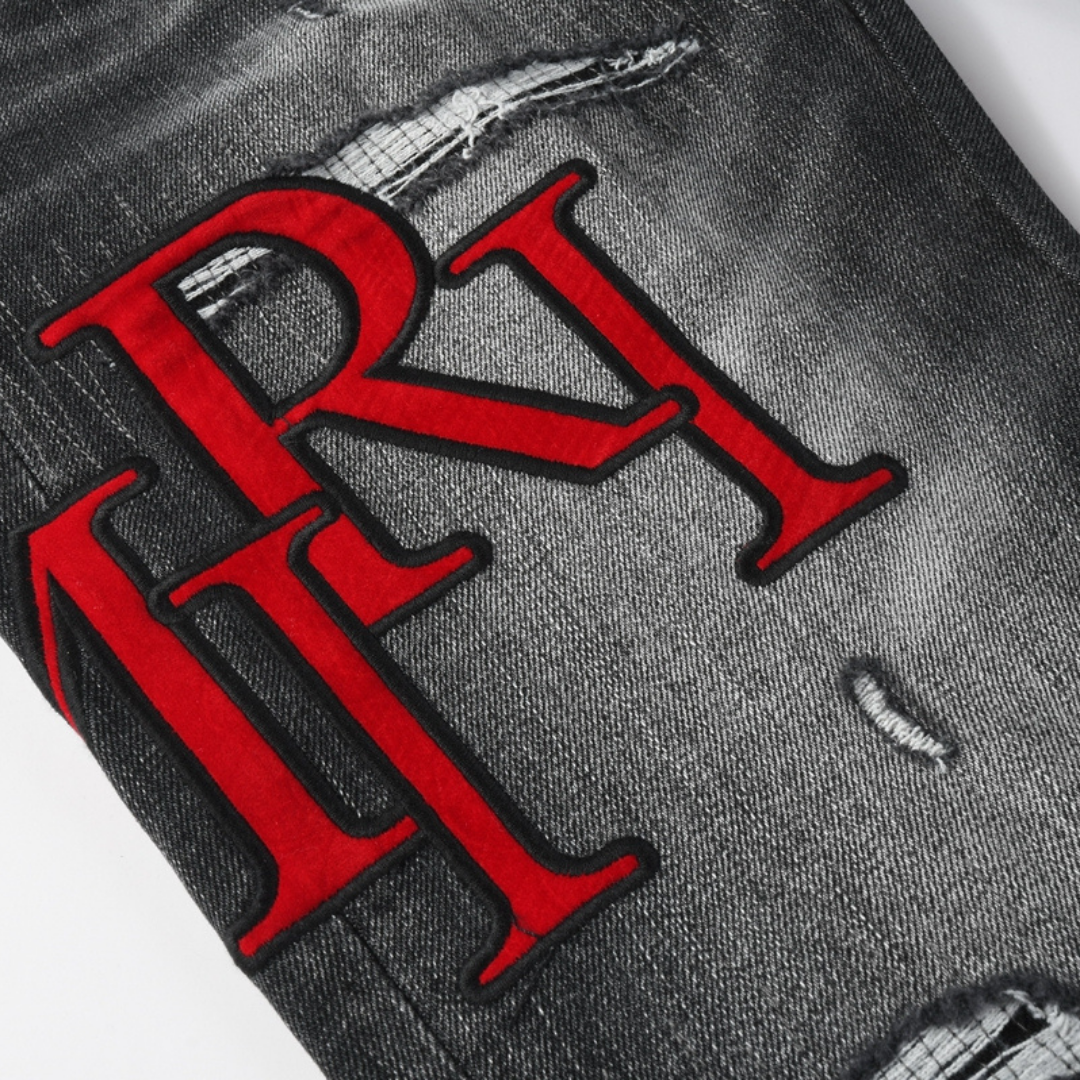 Staggered Red Logo Jeans