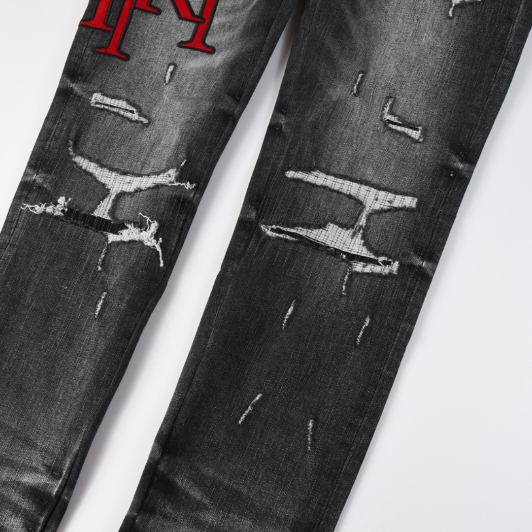 Staggered Red Logo Jeans