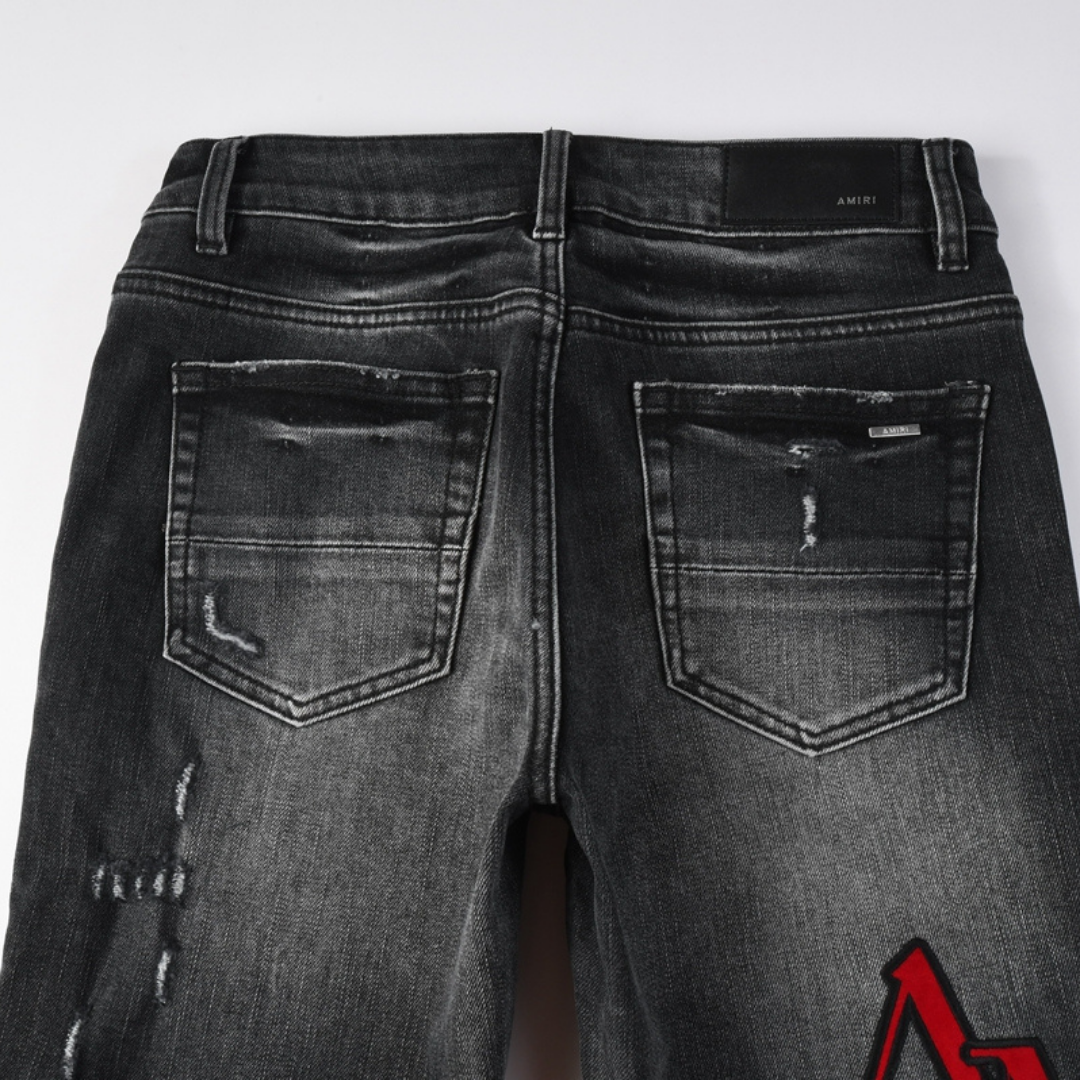 Staggered Red Logo Jeans