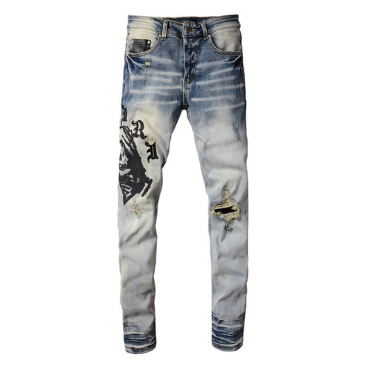 Black Ghost Ripped Blue Jeans