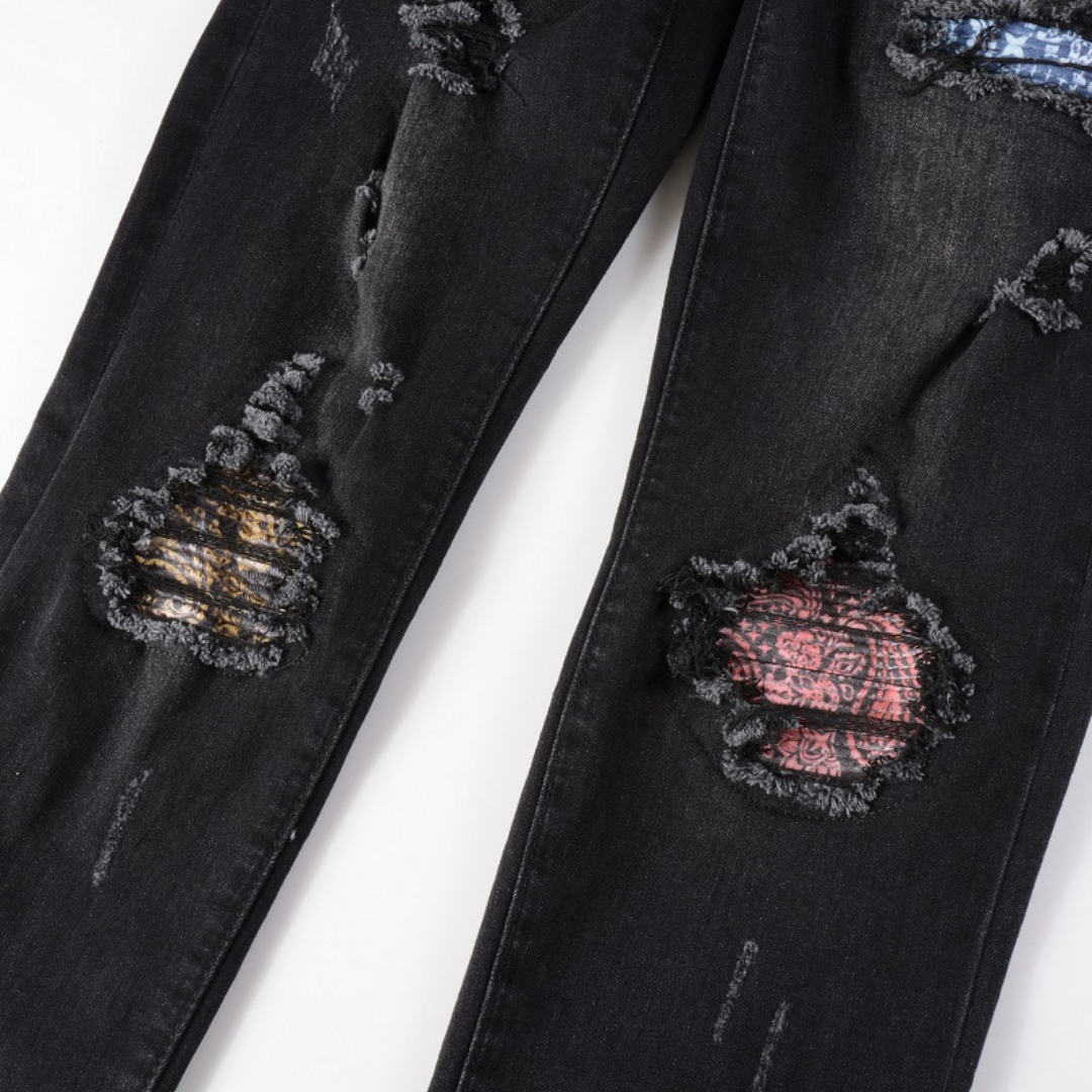 Black Logo Ripped Jeans