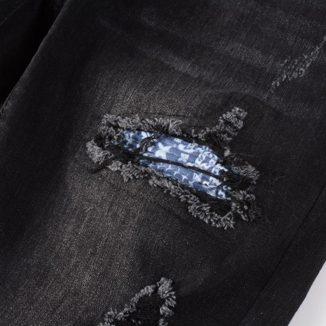 Black Logo Ripped Jeans