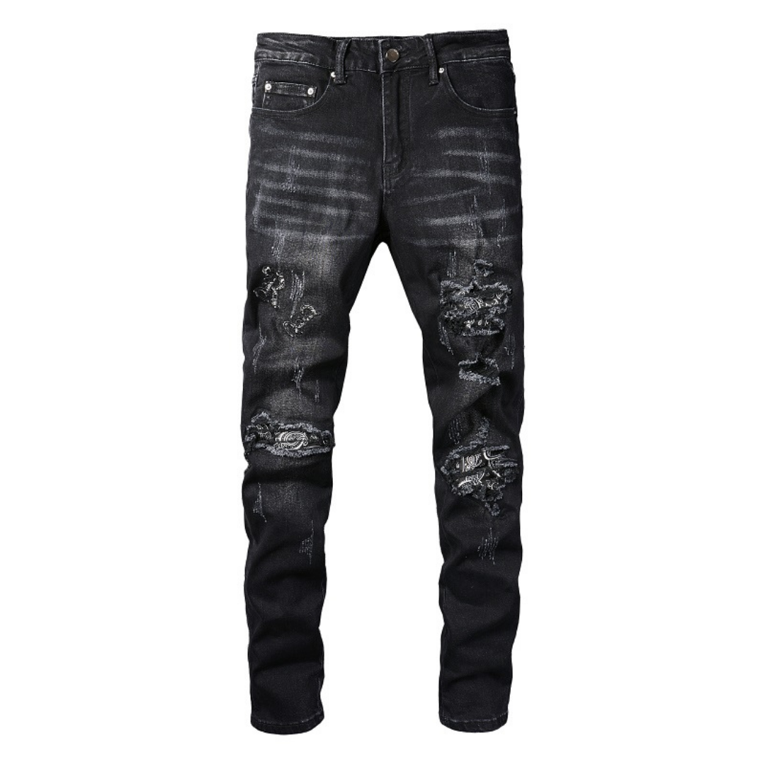 Black Ripped Patch Jeans