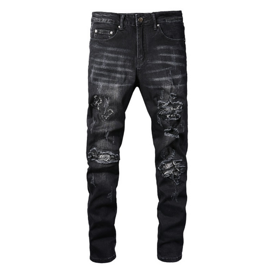 Black Ripped Patch Jeans
