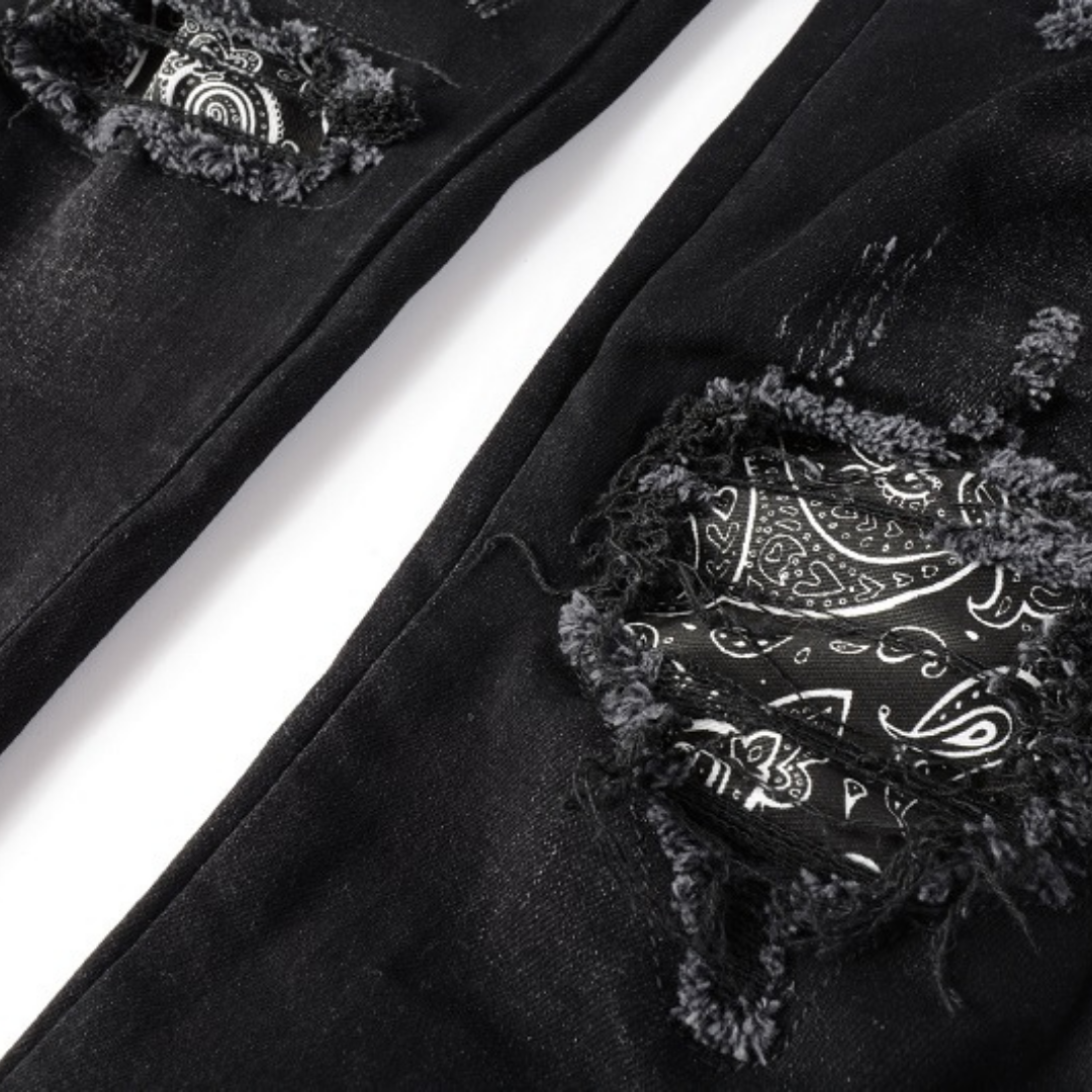 Black Ripped Patch Jeans