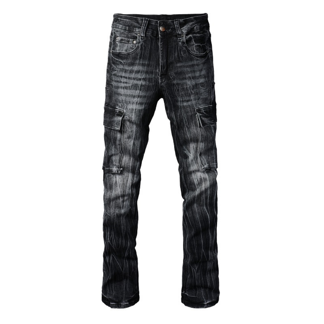 Black Distressed Flared Jeans