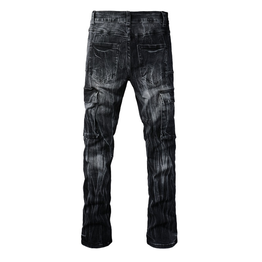 Black Distressed Flared Jeans