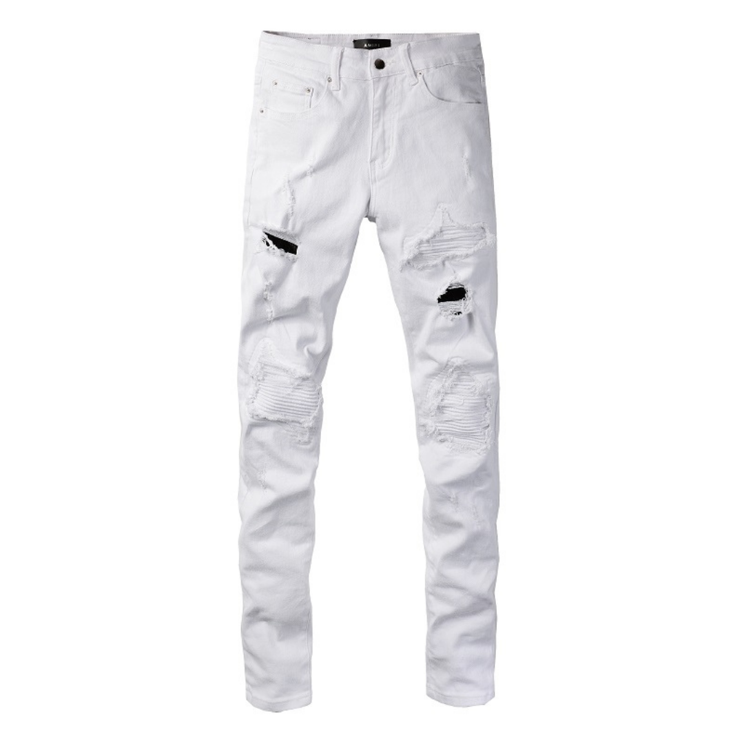White Patch Distressed Jeans