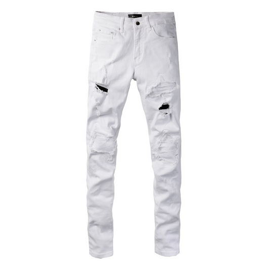 White Patch Ripped Jeans