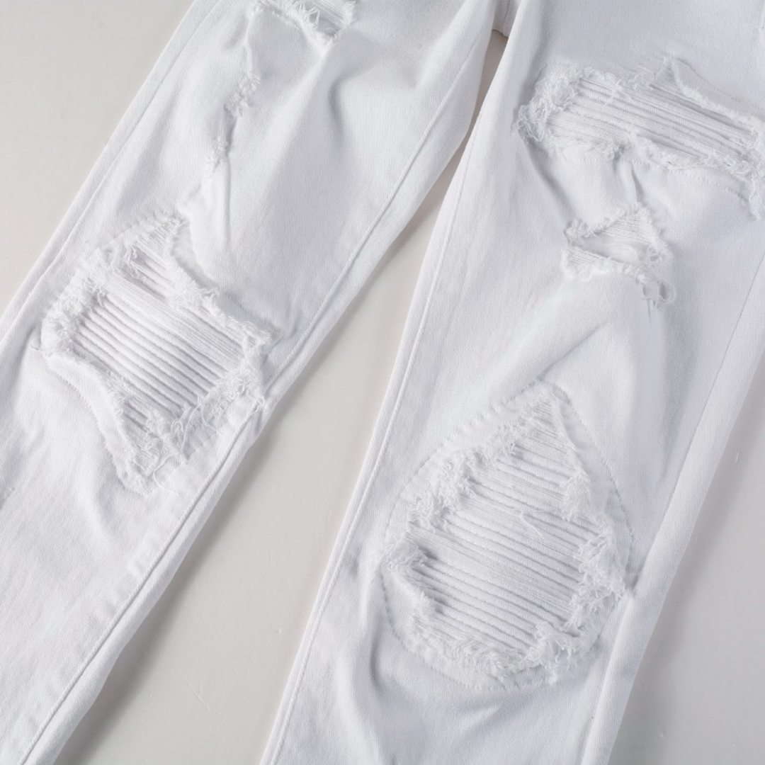 White Patch Distressed Jeans