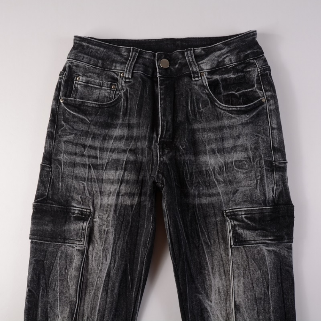 Black Distressed Flared Jeans