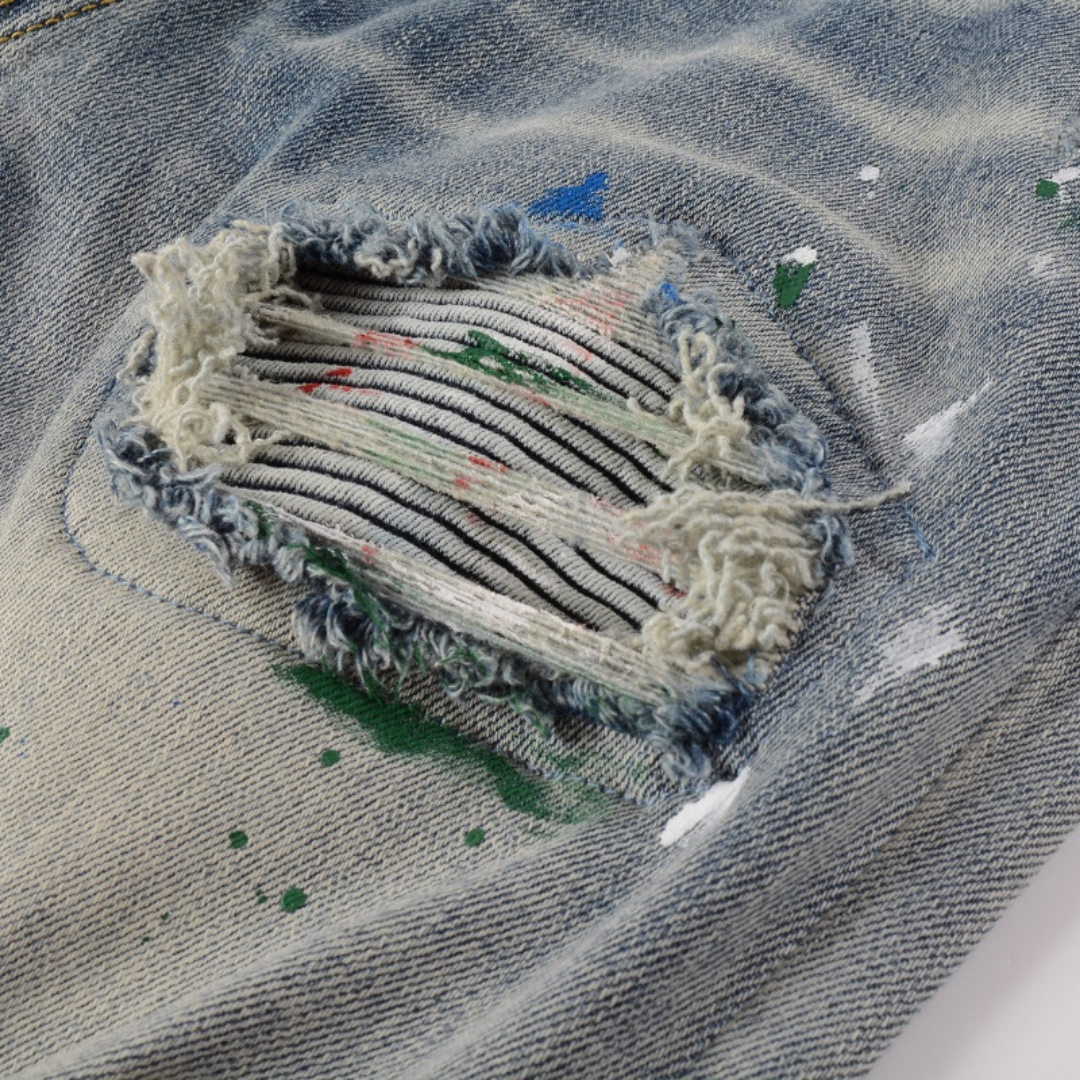 Paint Ripped Blue Jeans