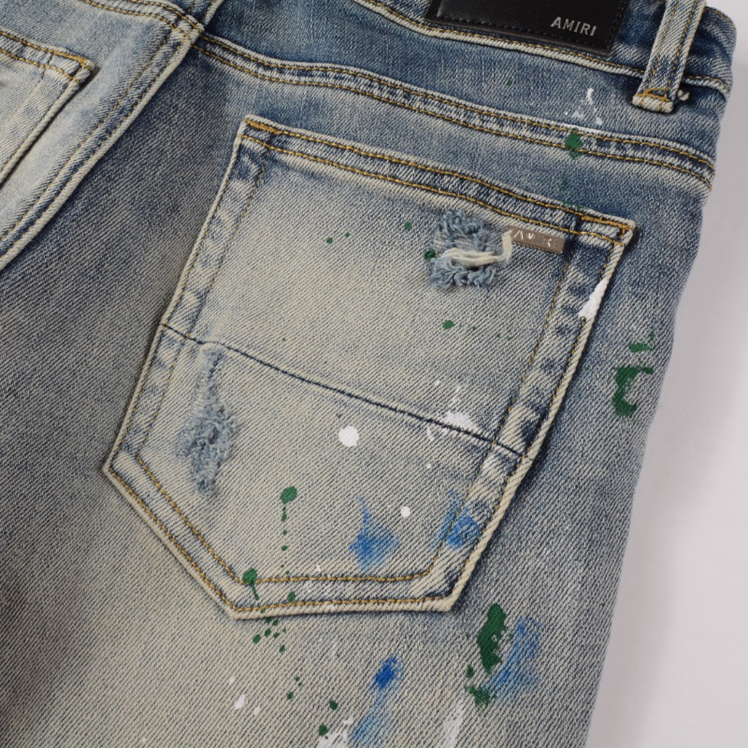 Paint Ripped Blue Jeans