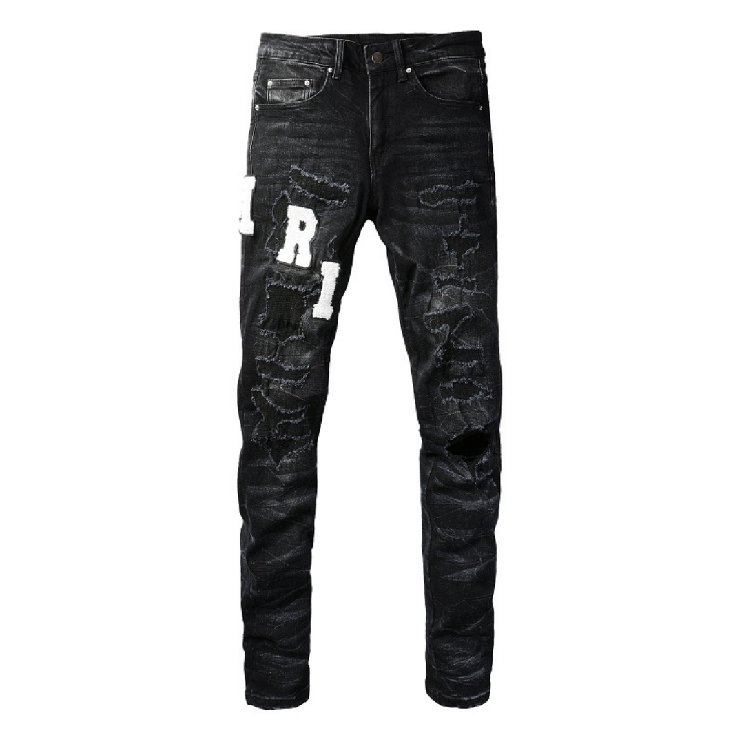 White Logo Distressed Jeans