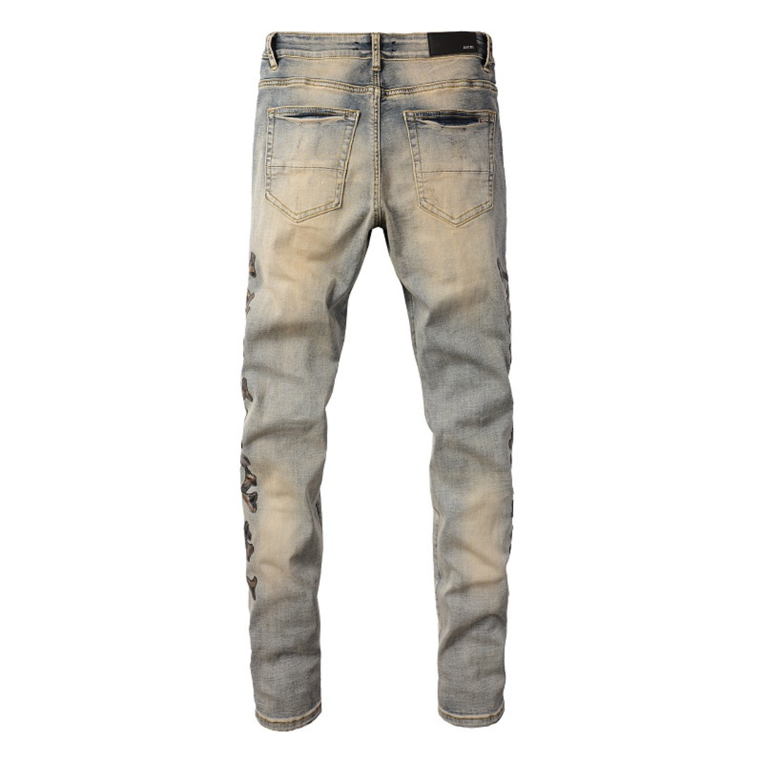 Black Bones Ripped Blue Jeans
