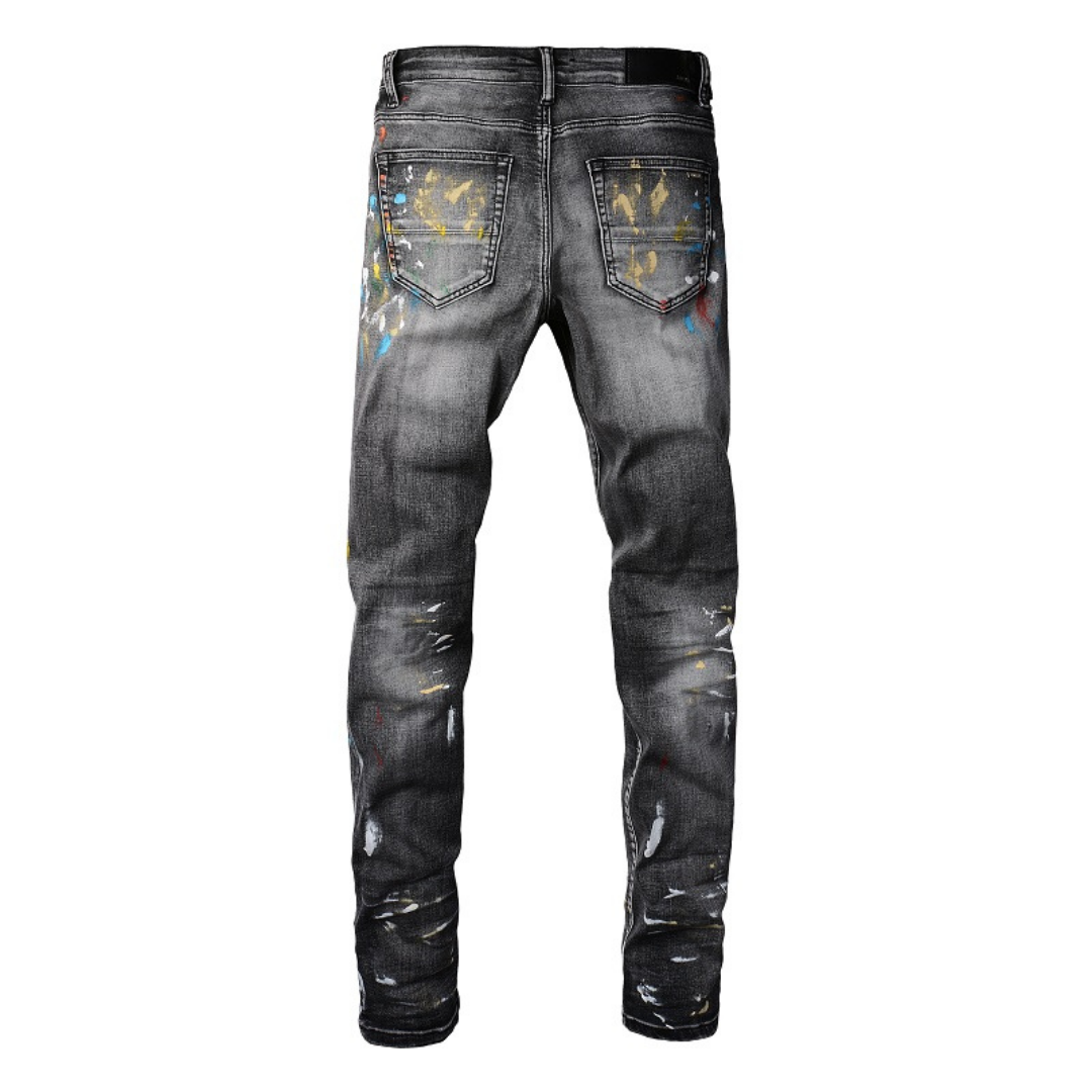 Paint Splatter Ripped Grey Jeans