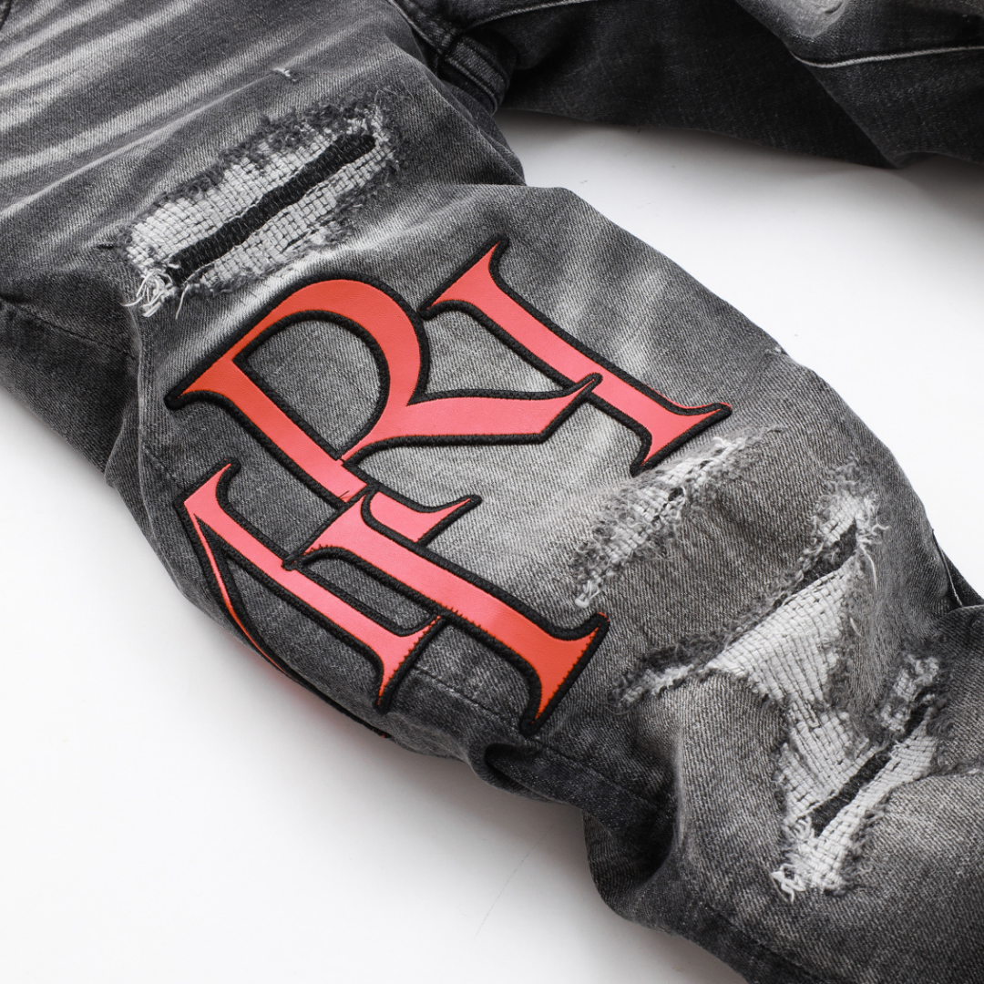 Staggered Grey Logo Jeans