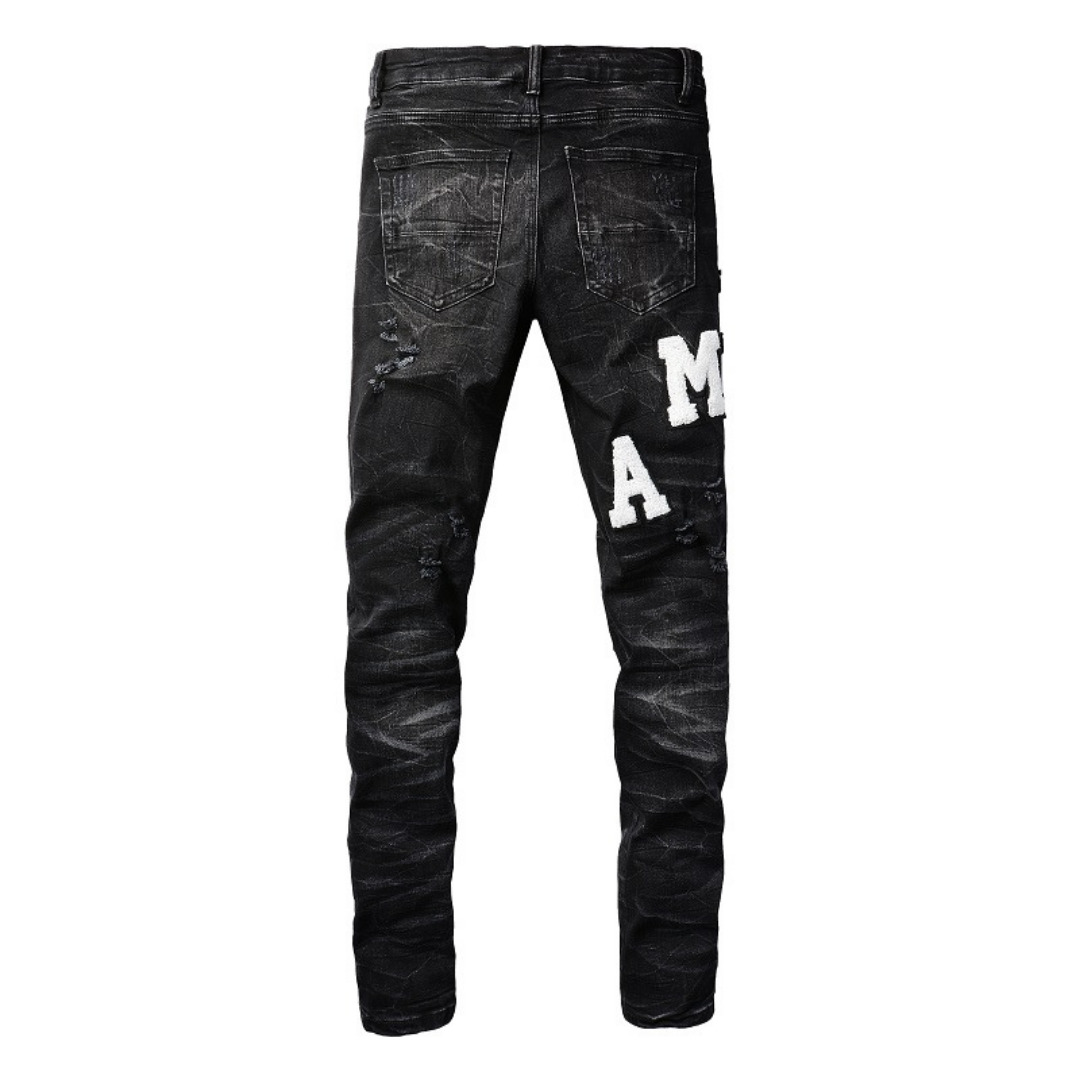 White Logo Distressed Jeans