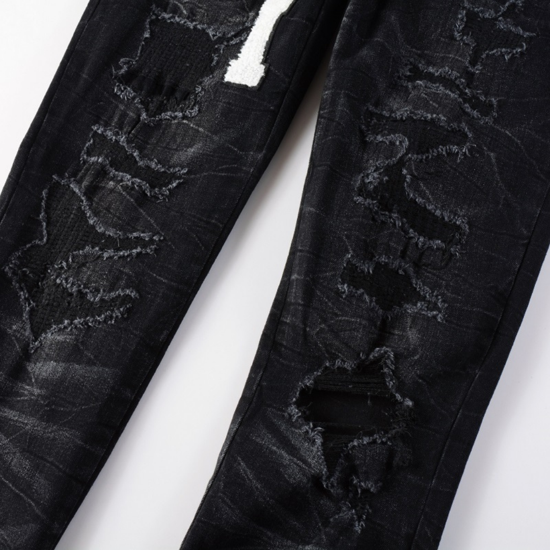 White Logo Distressed Jeans