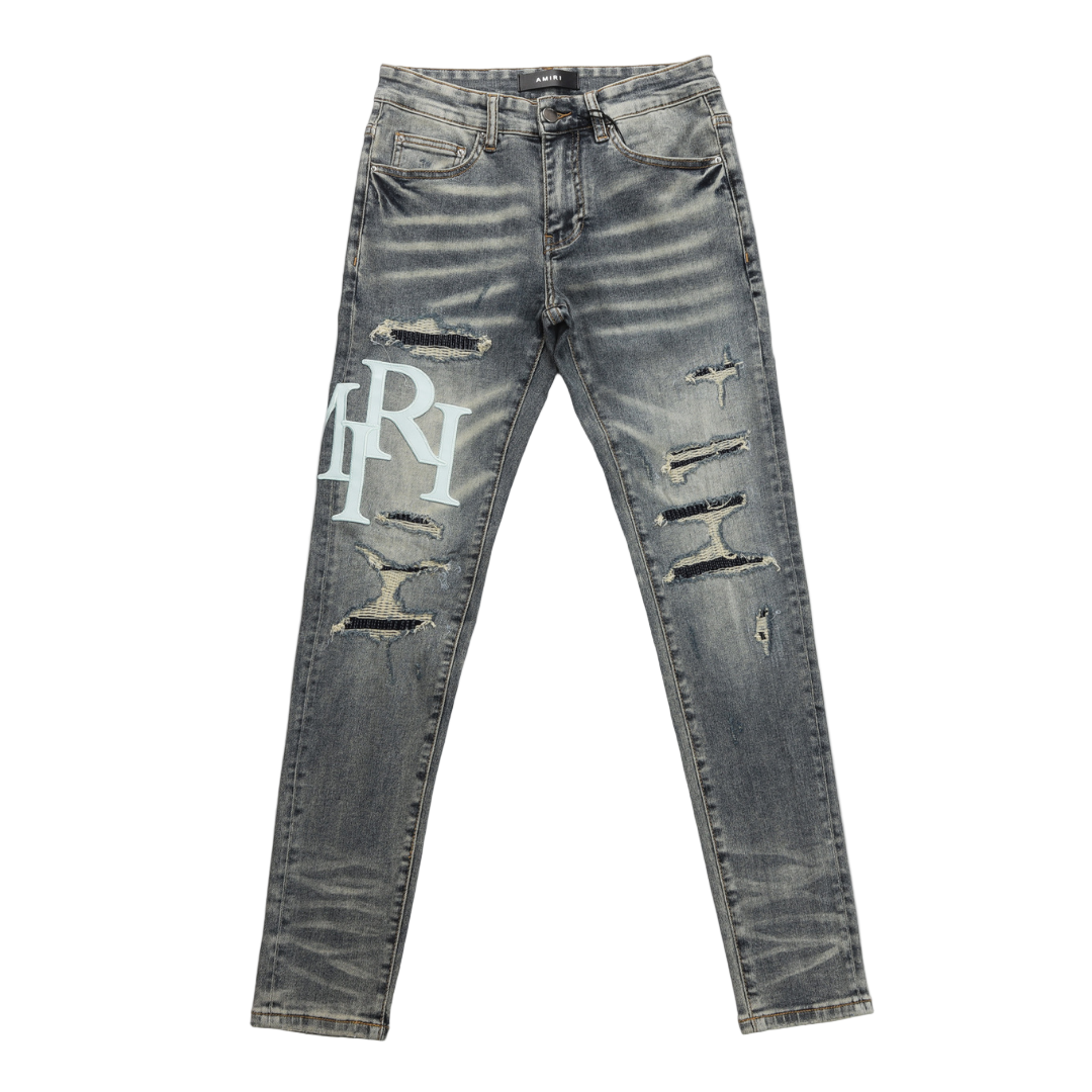 Staggered Grey Blue Jeans