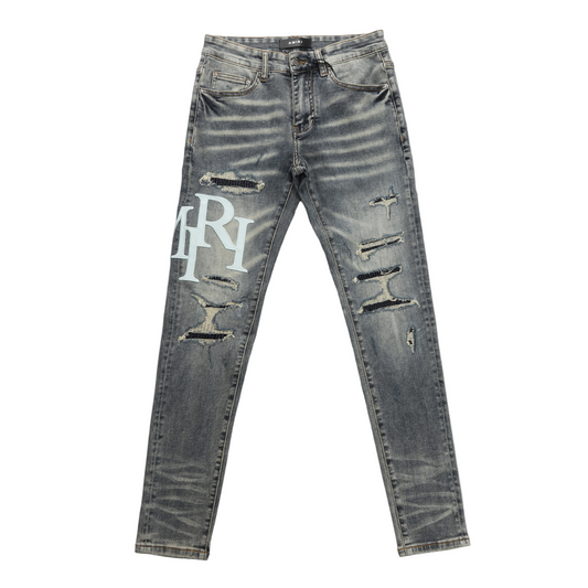 Staggered Grey Blue Jeans