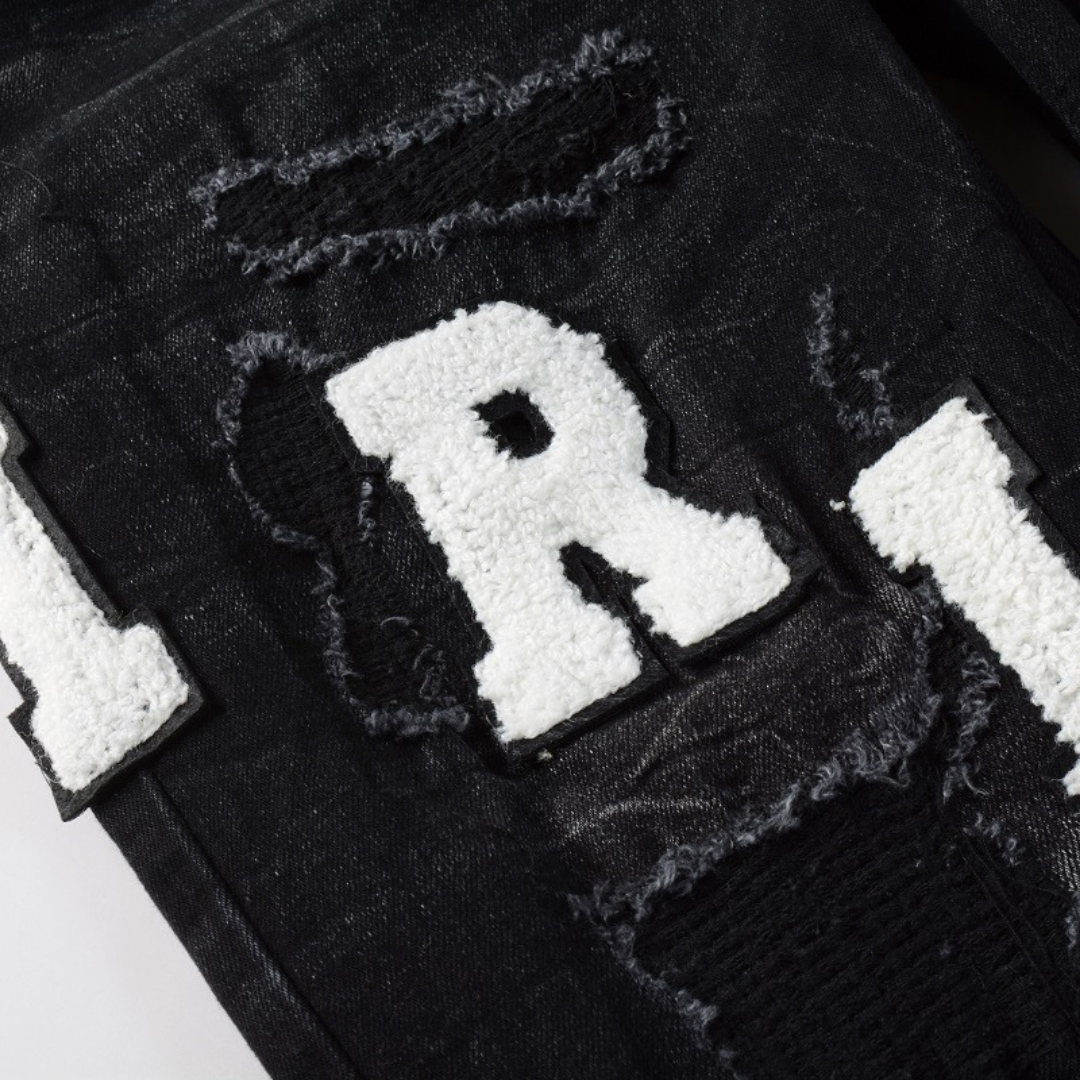 White Logo Distressed Jeans
