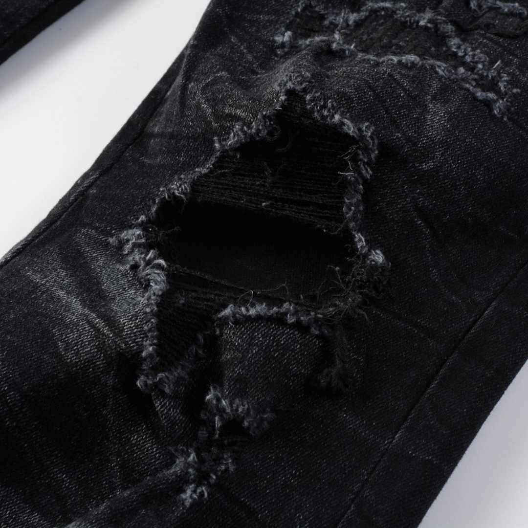 White Logo Distressed Jeans