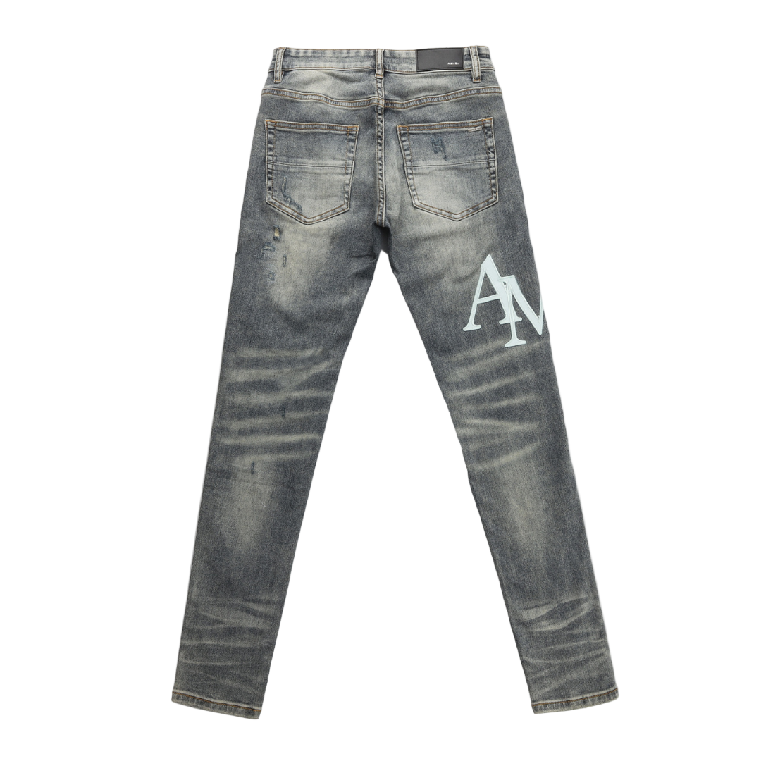 Staggered Grey Blue Jeans
