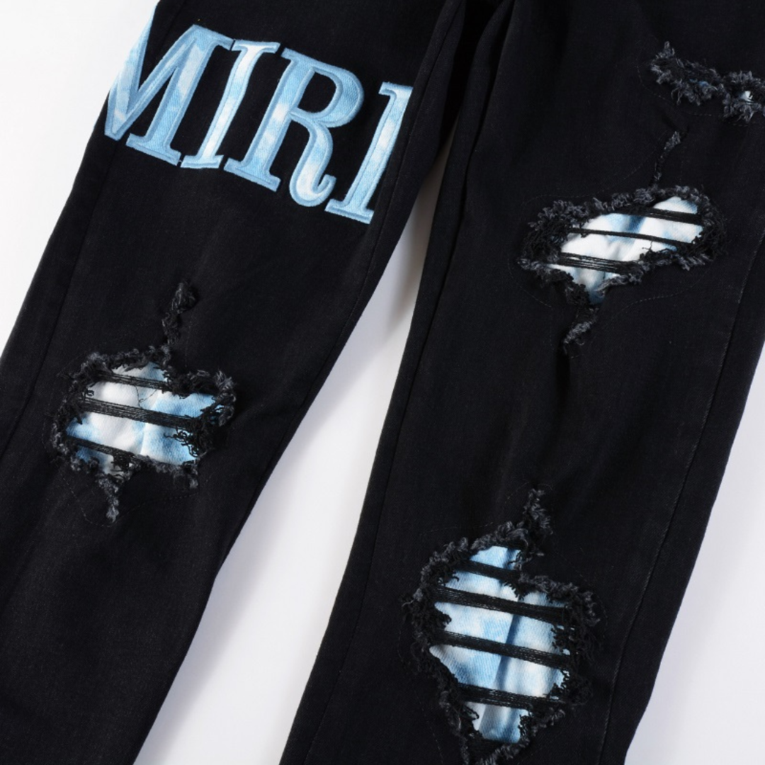 Staggered Black Ripped Jeans