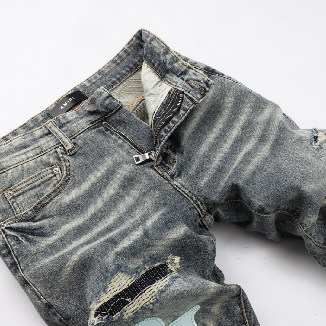 Staggered Grey Blue Jeans
