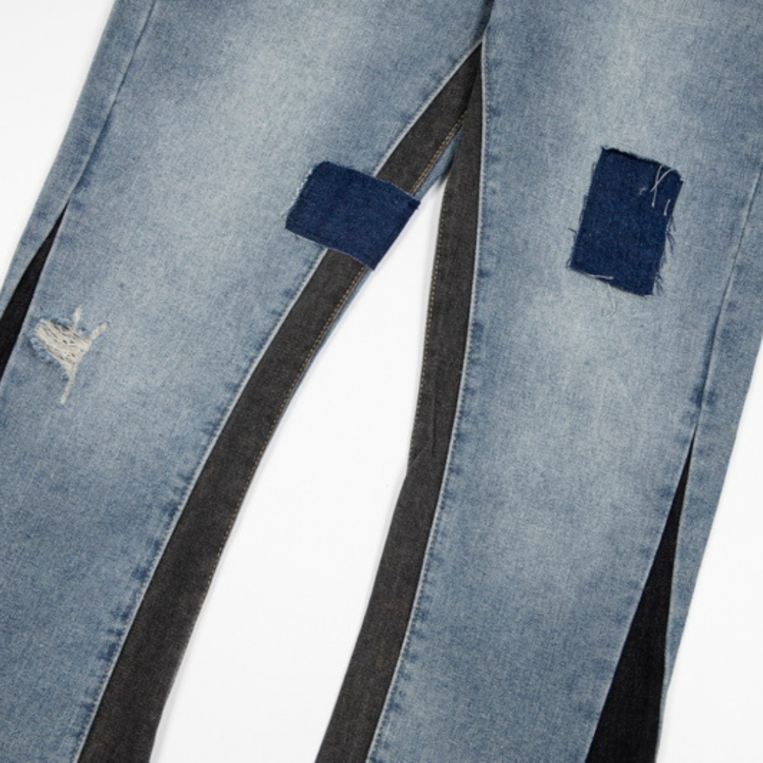 Flared Patch Paint Jeans