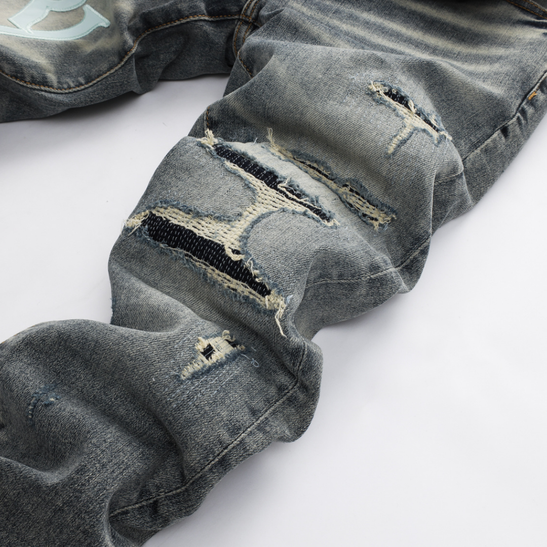 Staggered Grey Blue Jeans