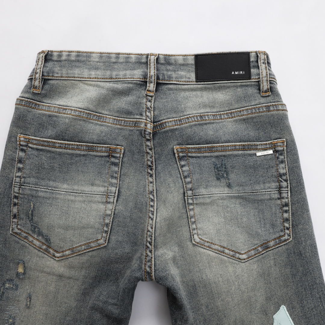 Staggered Grey Blue Jeans