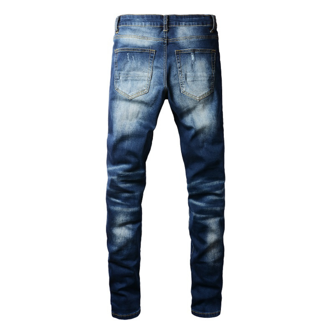 Bandana Patch Ripped Blue Jeans