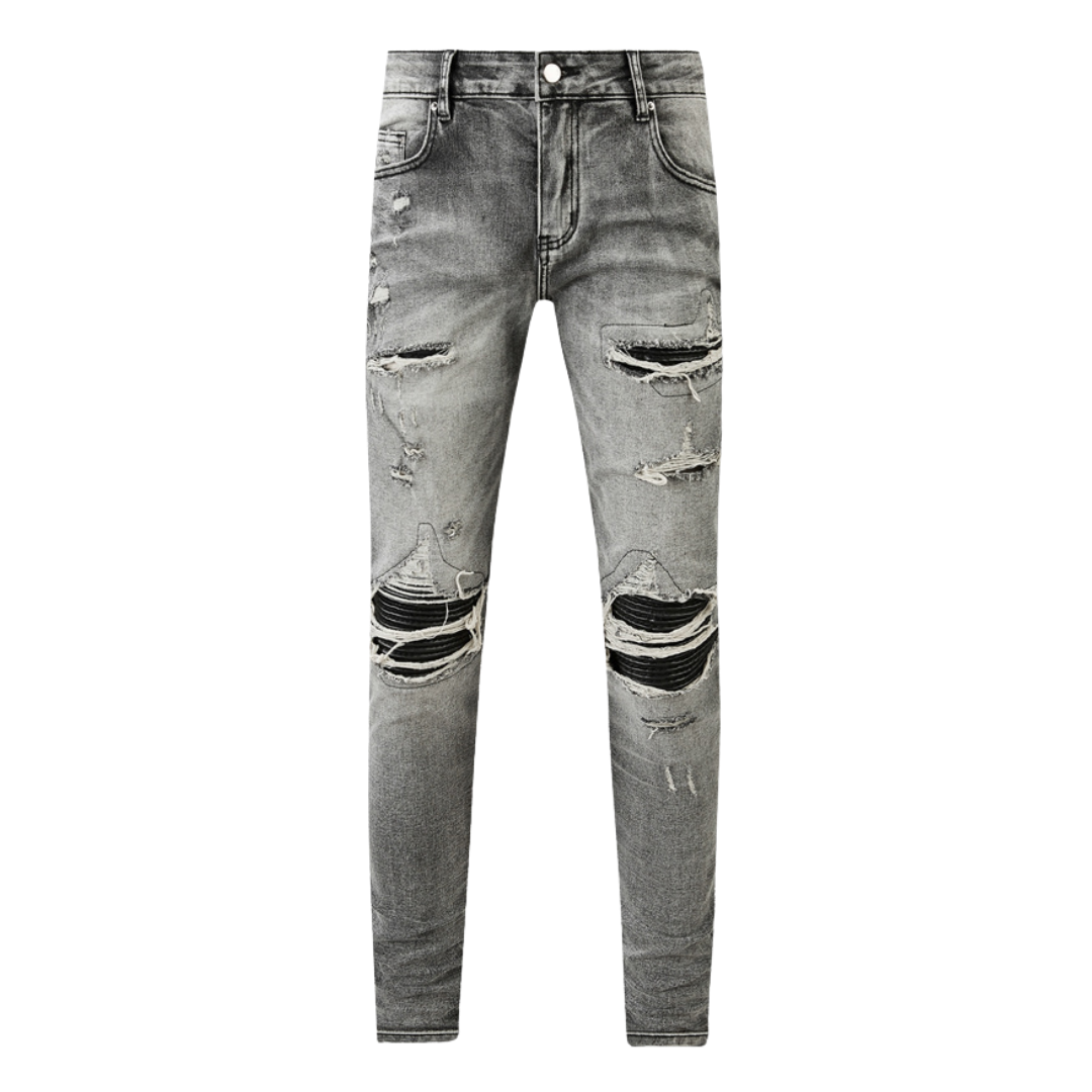 Patch Ripped Grey Jeans