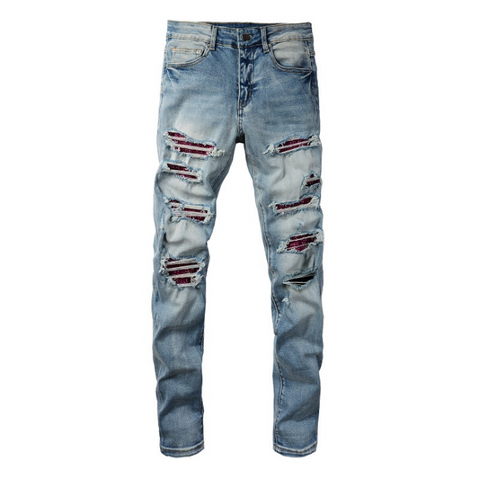 Red Diamonds Patch Ripped Jeans