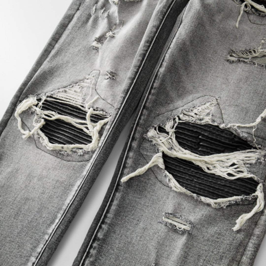 Patch Ripped Grey Jeans