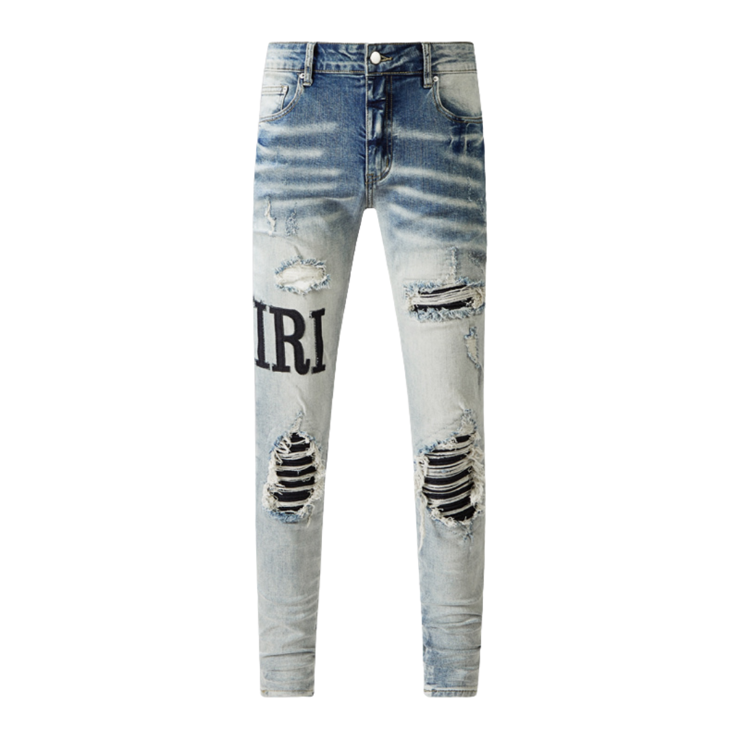 Logo Ripped Patch Jeans
