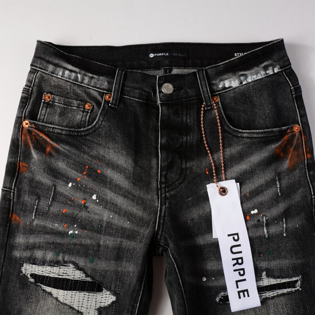 Distressed Paint Jeans