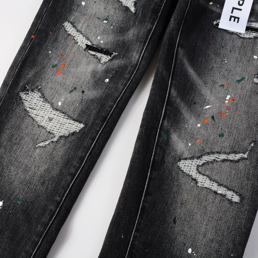 Distressed Paint Jeans