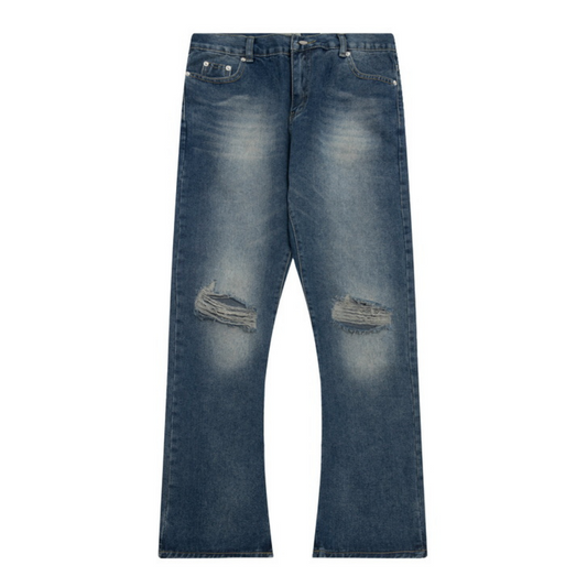 Flared Ripped Blue Jeans