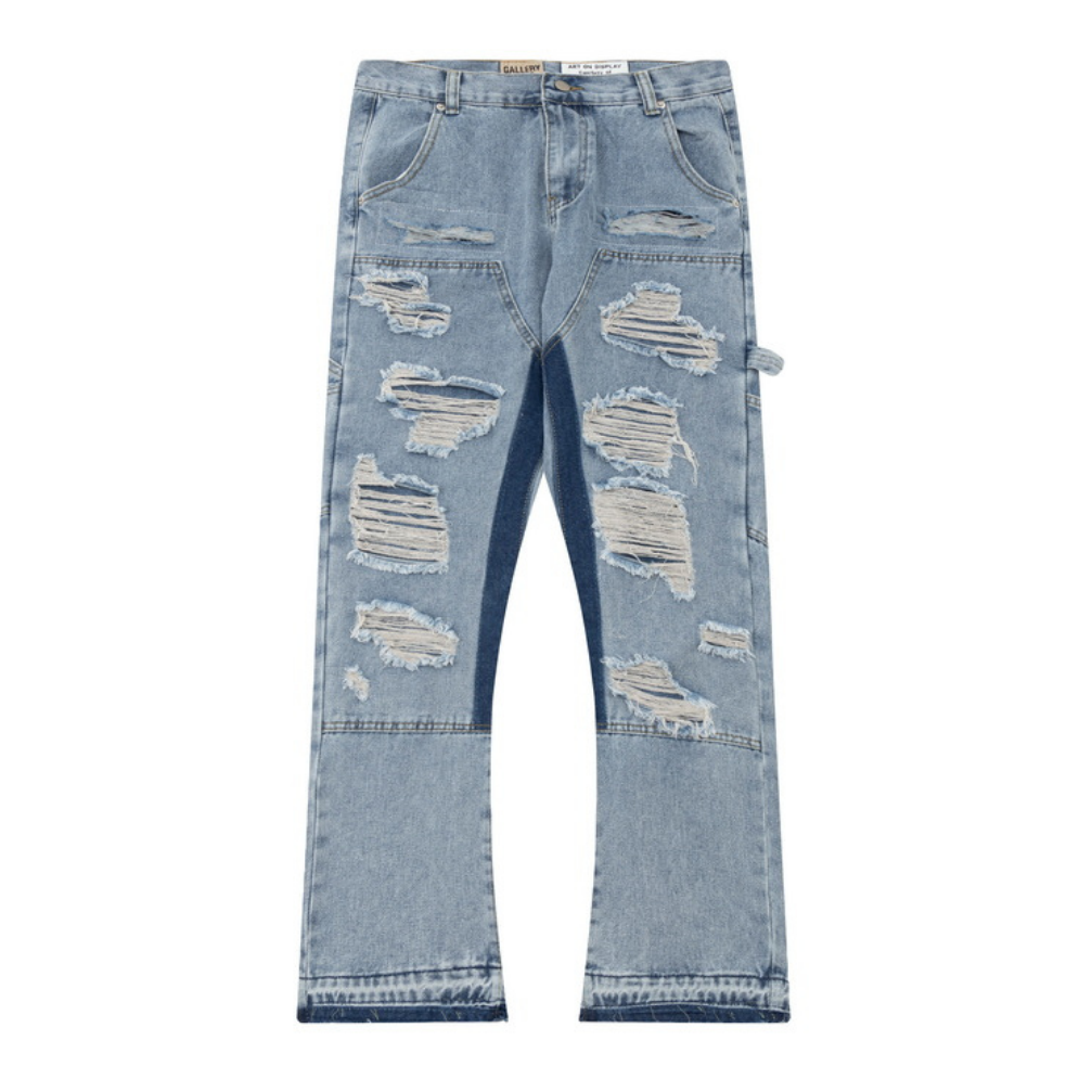 Flared Ripped Blue Jeans
