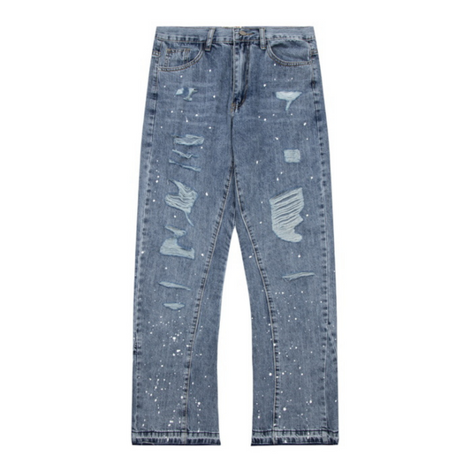 Flared Ripped Blue Jeans