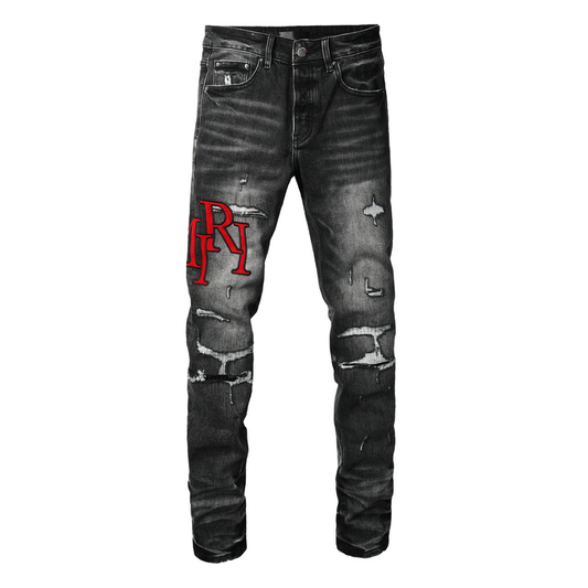 Staggered Red Logo Jeans