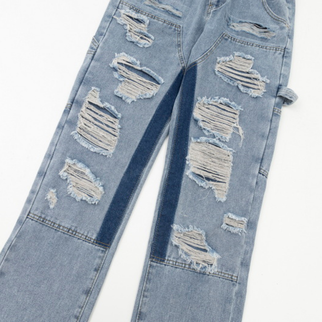 Flared Ripped Blue Jeans