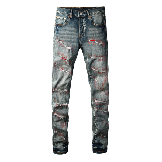 Red Distressed Patch Jeans